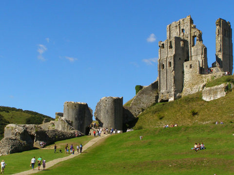 Corfe Castle keep from the Outer Bailey